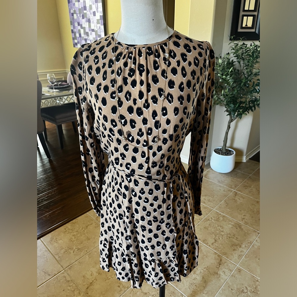 A New Day Tan and Black Ruched A-Line Dress